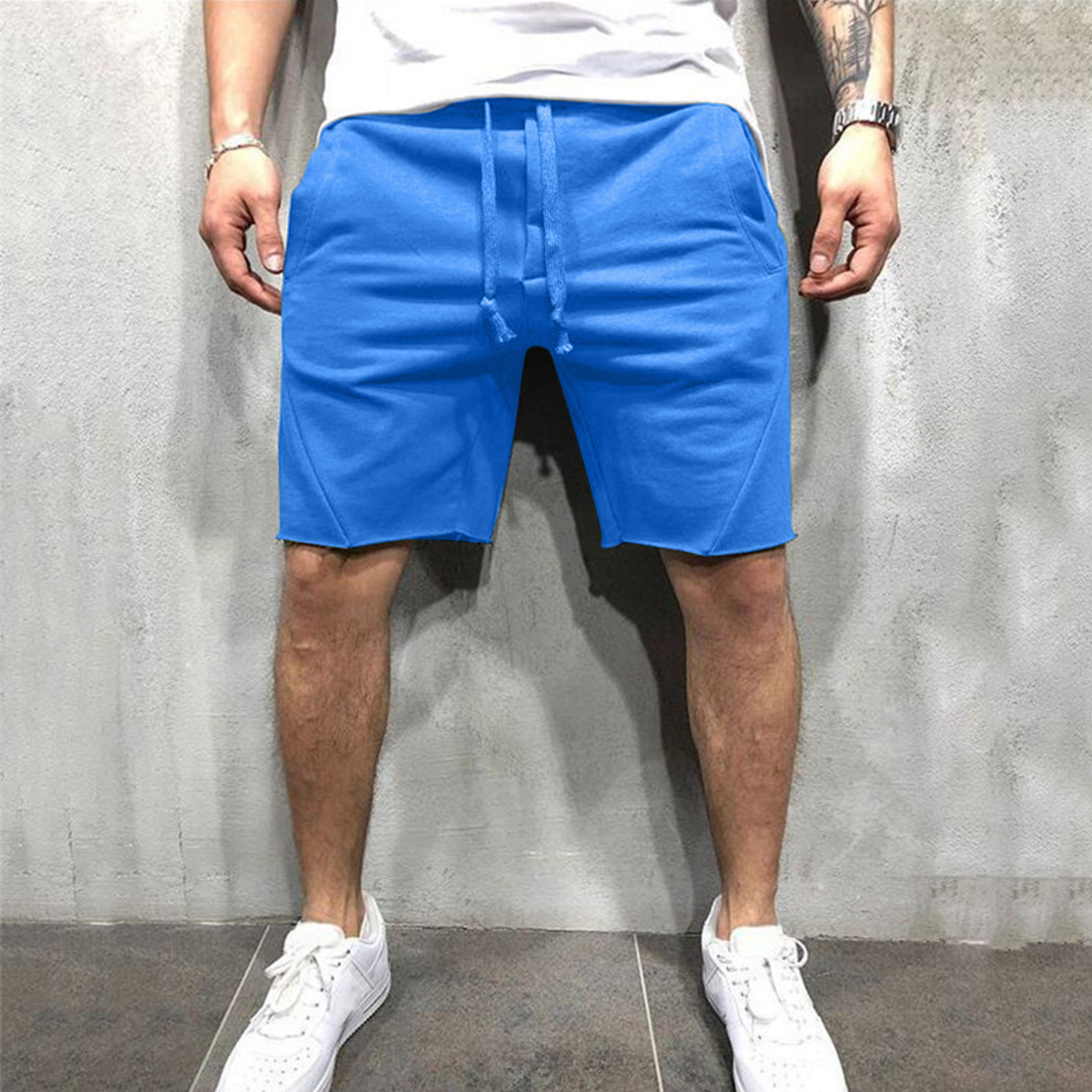 thumbnail image 2 of Pantalones cortos casuales de cintura media con cordón y bolsillo hasta la rodilla para hombre: poliéster/algodón, corte holgado, ropa deportiva de verano, 1 par, 2 of 6
